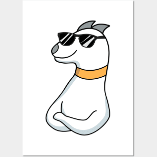 white cartoon dog with sunglasses and a yellow collar Posters and Art